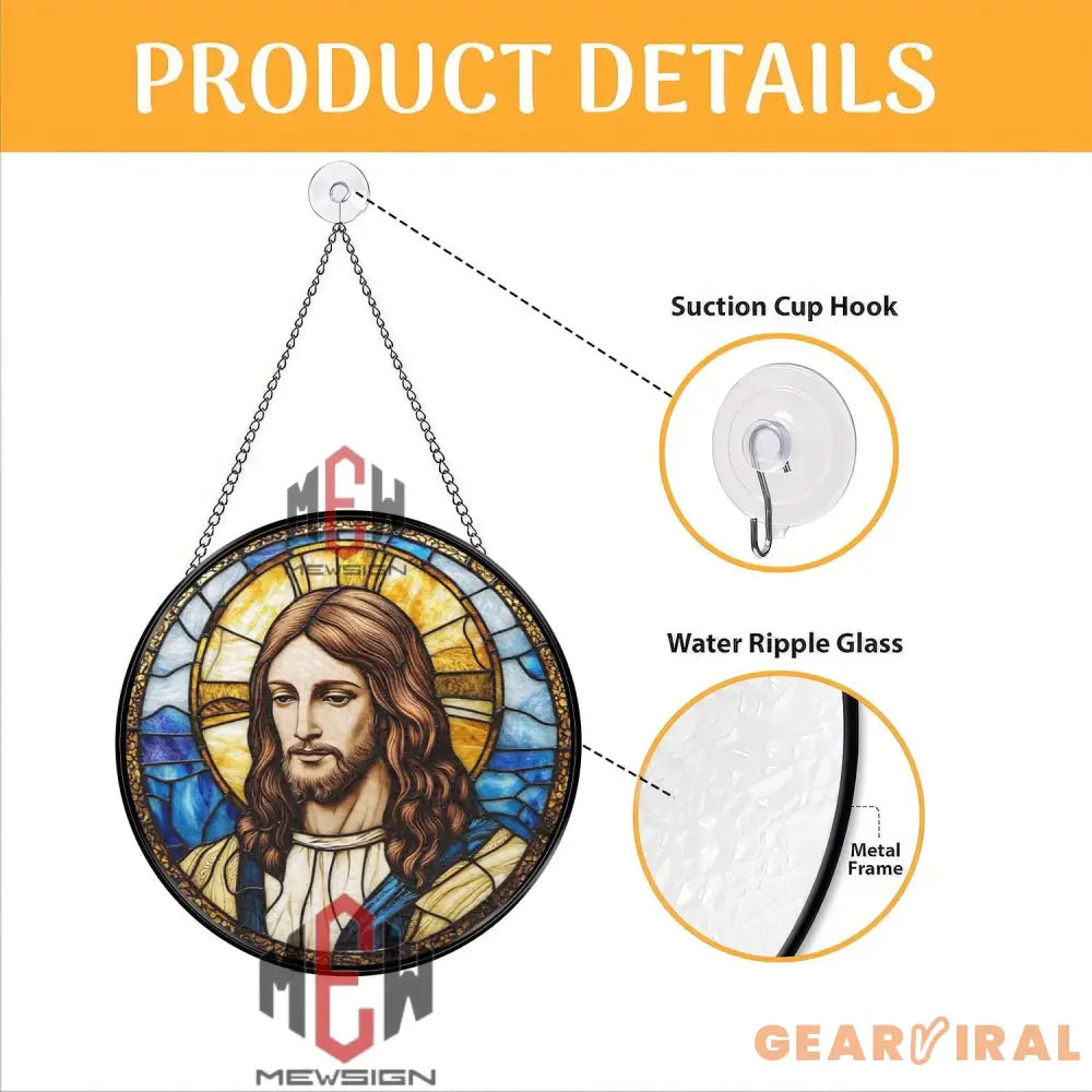 Jesus Christ Stained Glass Suncatcher Christian Window Hanging Panel Religious Spiritual Decor for Home Church or