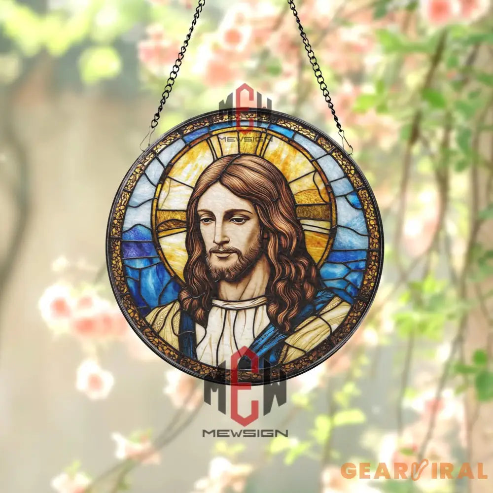 Jesus Christ Stained Glass Suncatcher Christian Window Hanging Panel Religious Spiritual Decor for Home Church or
