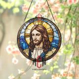 Jesus Christ Stained Glass Suncatcher Christian Window Hanging Panel Religious Spiritual Decor for Home Church or