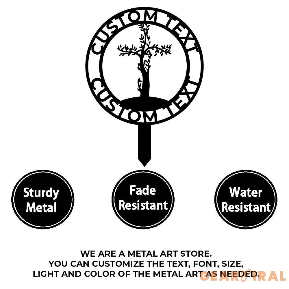 Jesus Cross Garden Sign Life Tree Metal Stake Personalized Name Yard Sign Outdoor Door Garden Decor Metal Sign