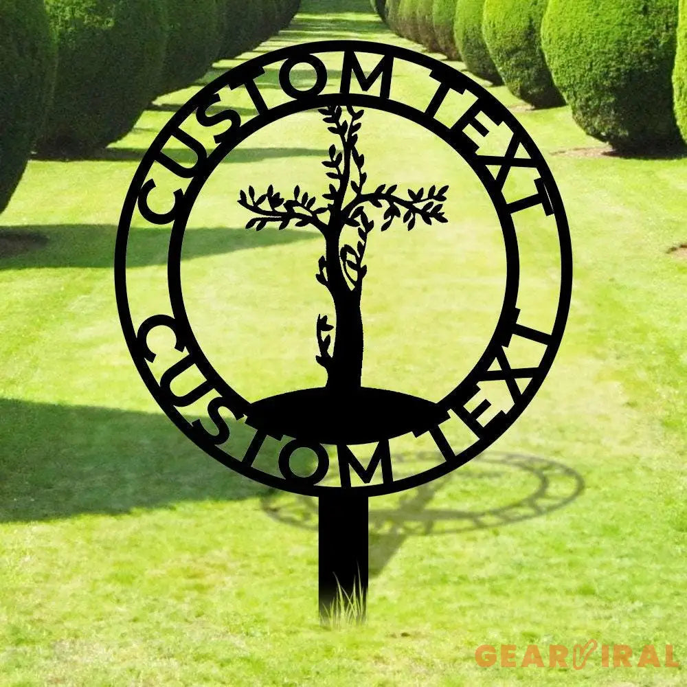 Jesus Cross Garden Sign Life Tree Metal Stake Personalized Name Yard Sign Outdoor Door Garden Decor Metal Sign