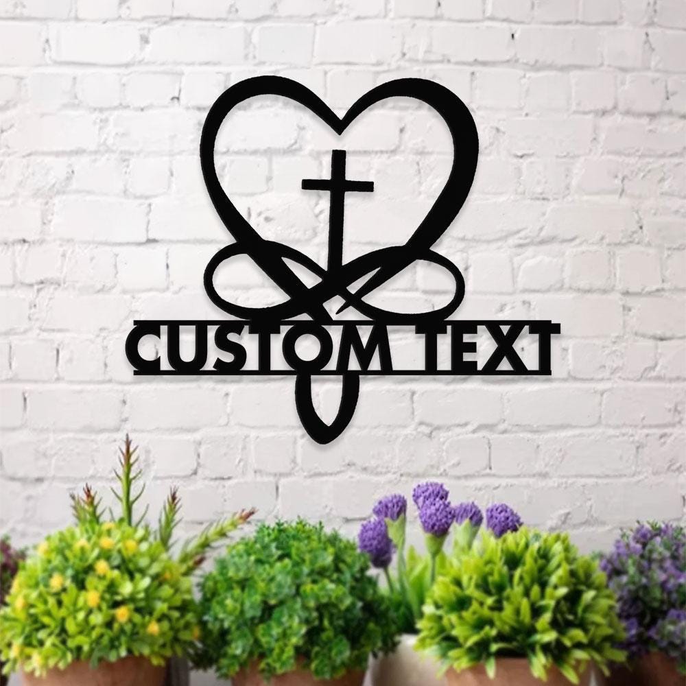 Jesus Cross Garden Sign ,  Life Tree Metal Stake, Personalized Name Yard Sign, Outdoor Door Garden Decor, Metal Sign, Housewarming