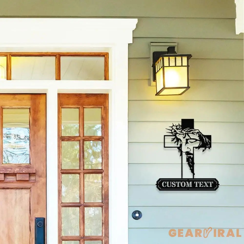 Jesus Cross Sign Christian Metal Sign Decor Personalized Christian Name Sign Outdoor Door Jesus Decor Cross Metal Sign