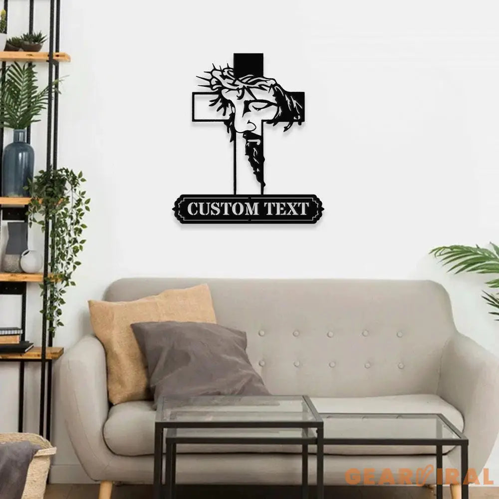 Jesus Cross Sign Christian Metal Sign Decor Personalized Christian Name Sign Outdoor Door Jesus Decor Cross Metal Sign