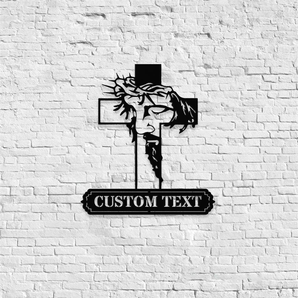 Jesus Cross Sign, Christian Metal Sign Decor, Personalized Christian Name Sign, Outdoor Door Jesus Decor, Cross Metal Sign, Housewarming