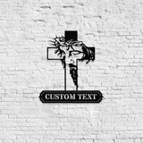 Jesus Cross Sign, Christian Metal Sign Decor, Personalized Christian Name Sign, Outdoor Door Jesus Decor, Cross Metal Sign, Housewarming