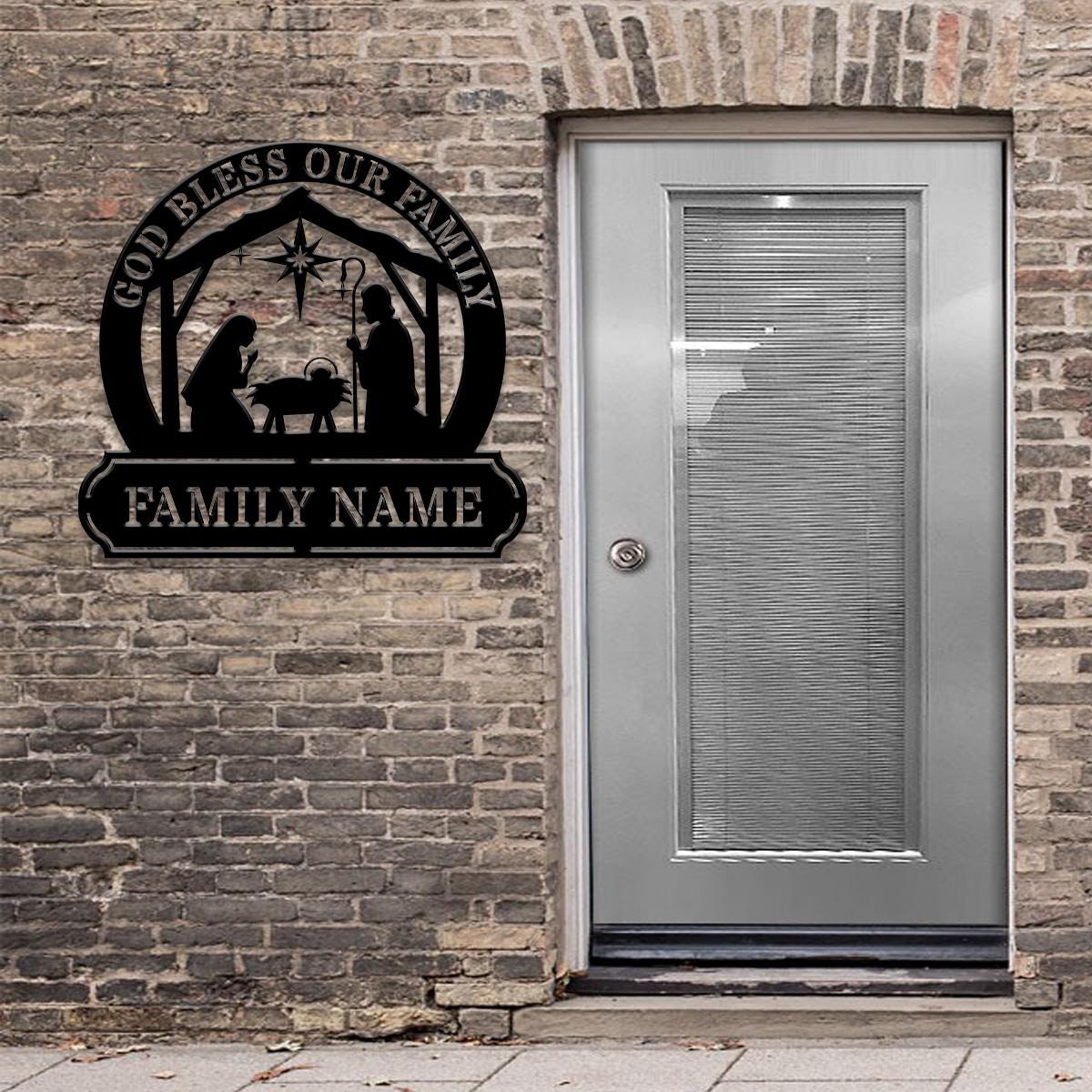 Jesus God Bless Our Family Metal Name Sign, Personalized Split Letter Last Name, Christian Sign, Outdoor Door Hanger, Housewarming Monogram
