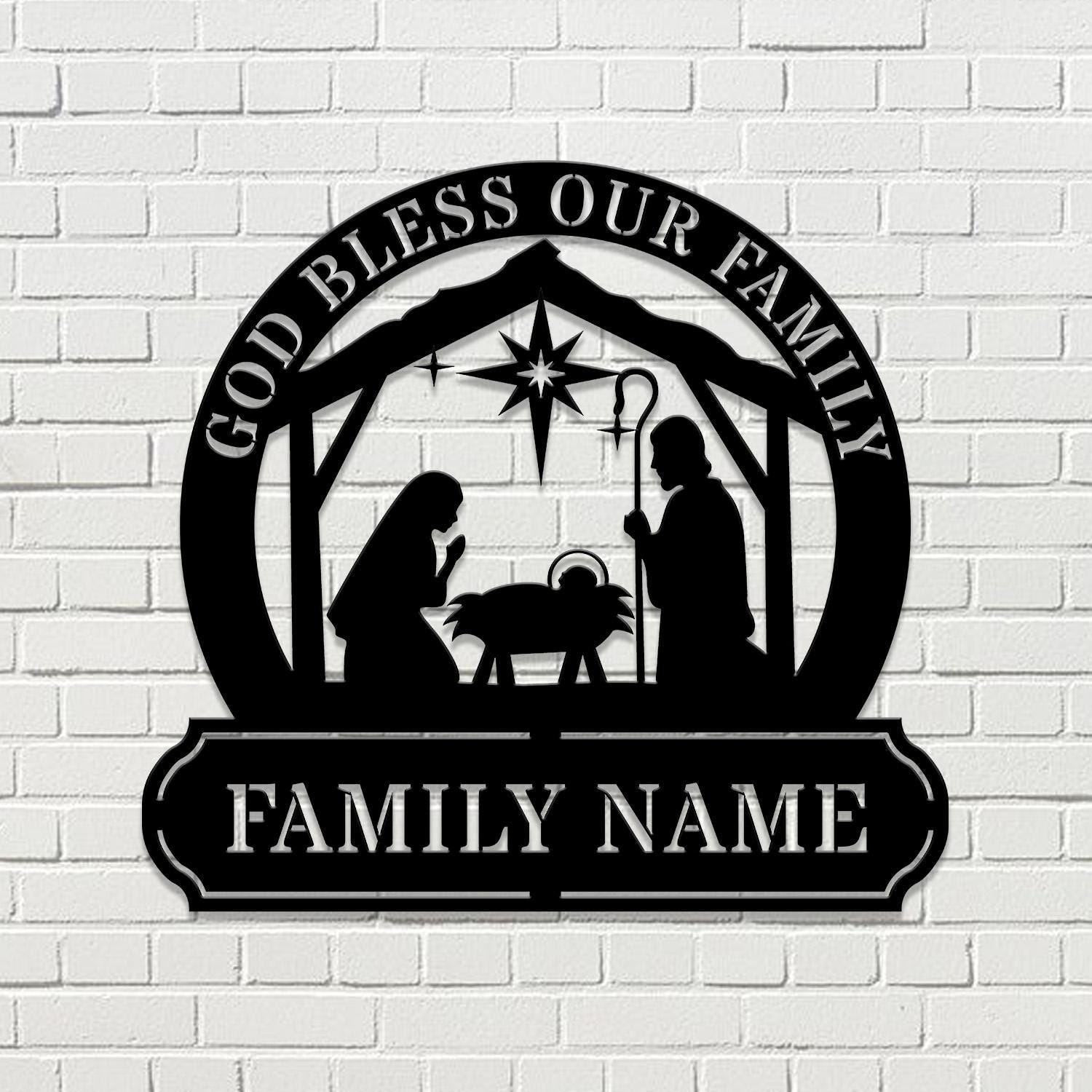 Jesus God Bless Our Family Metal Name Sign, Personalized Split Letter Last Name, Christian Sign, Outdoor Door Hanger, Housewarming Monogram