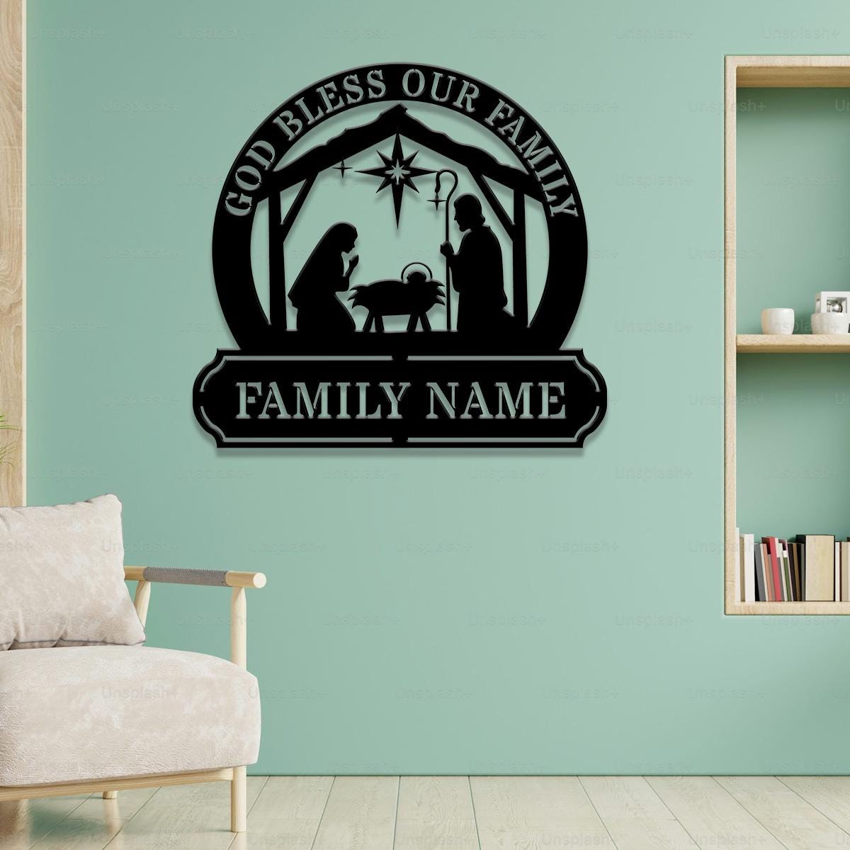Jesus God Bless Our Family Metal Name Sign, Personalized Split Letter Last Name, Christian Sign, Outdoor Door Hanger, Housewarming Monogram