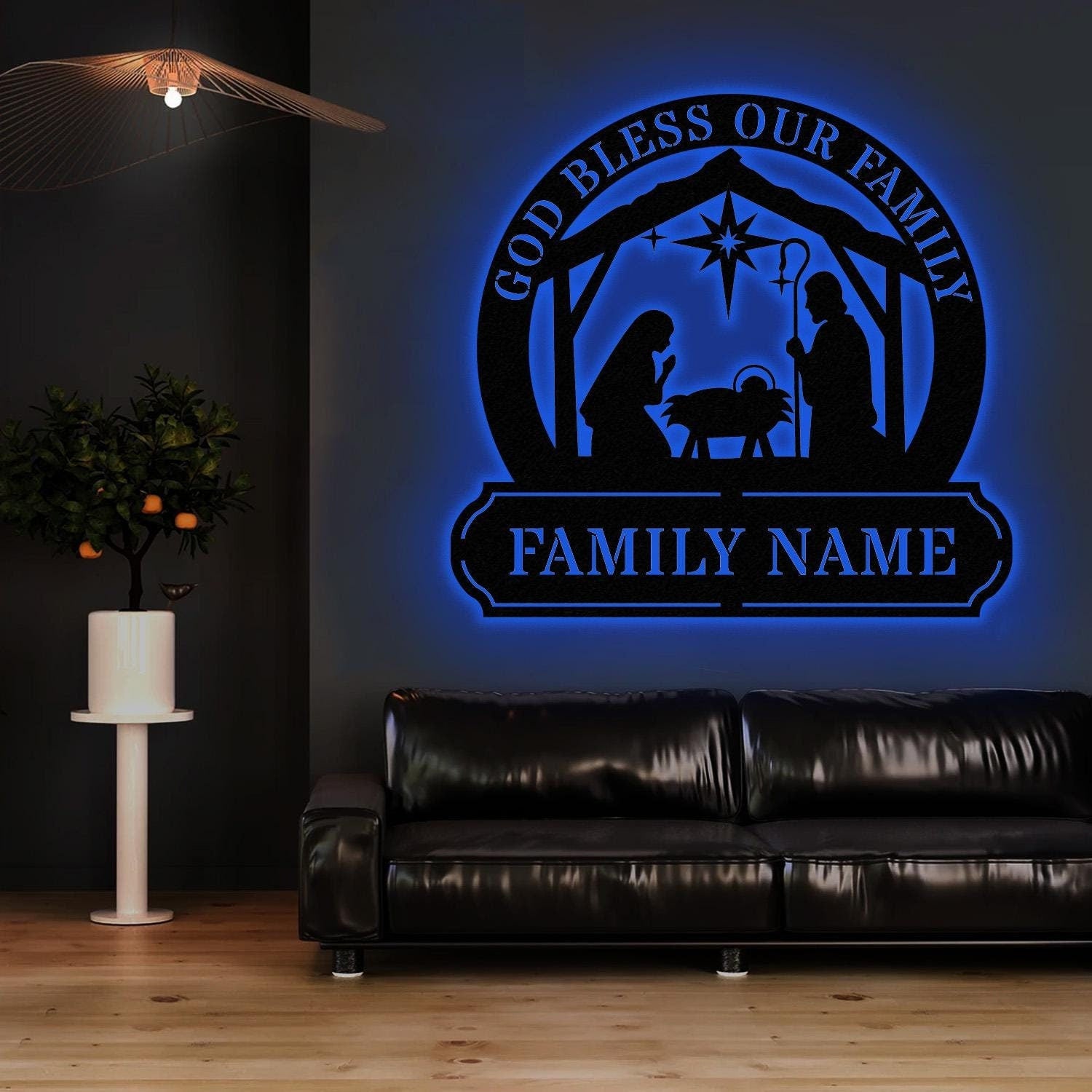 Jesus God Bless Our Family Metal Name Sign, Personalized Split Letter Last Name, Christian Sign, Outdoor Door Hanger, Housewarming Monogram