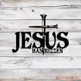 Jesus Has Rizzen Metal Wall Art with Led Light Christian Line Art Christian Wall Decor Cross Metal Sign Christian Gift,