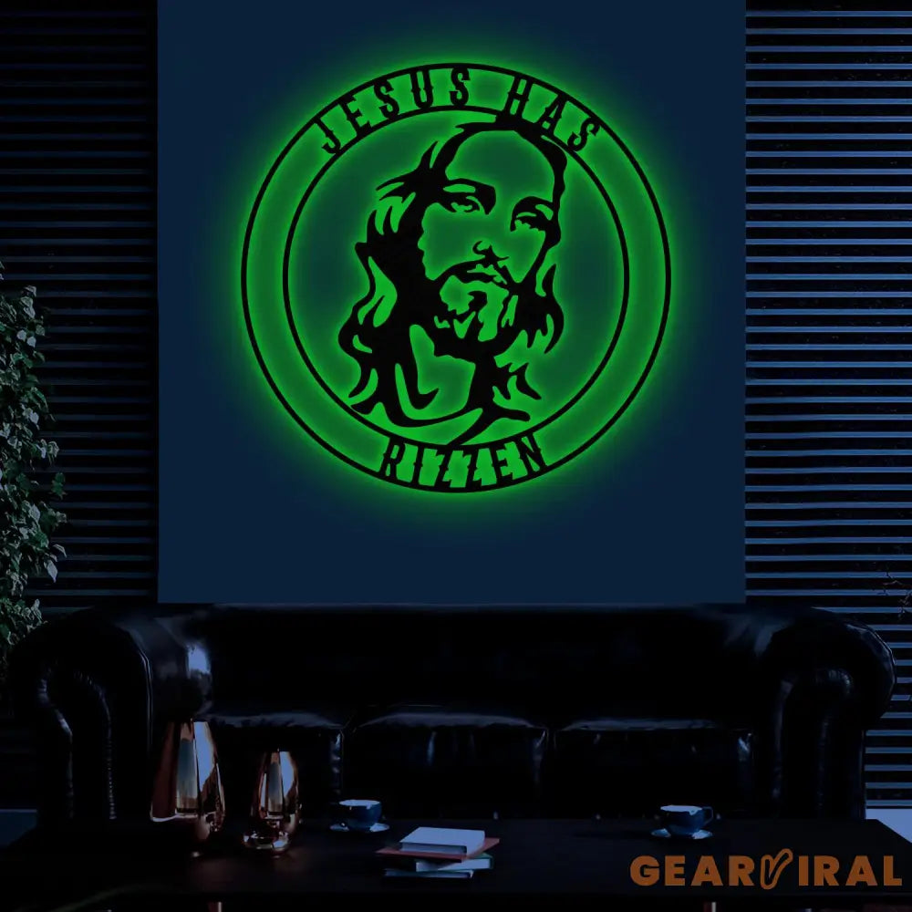 Jesus Has Rizzen Metal Wall Art with Led Light Christian Line Art Christian Wall Decor Christian Gift Outdoor Garden