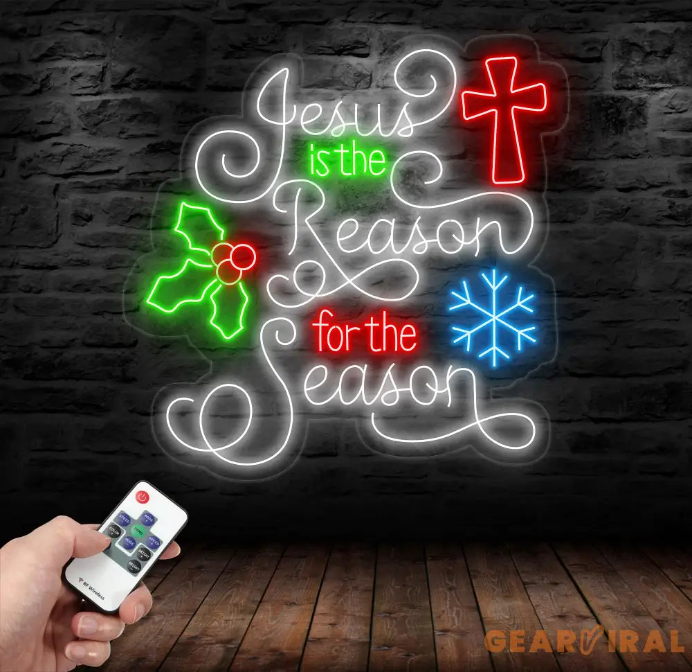 Jesus Is The Reason For The Season Neon Sign - Christmas LED Light Decor Festive Neon Wall Art Merry Christmas Sign