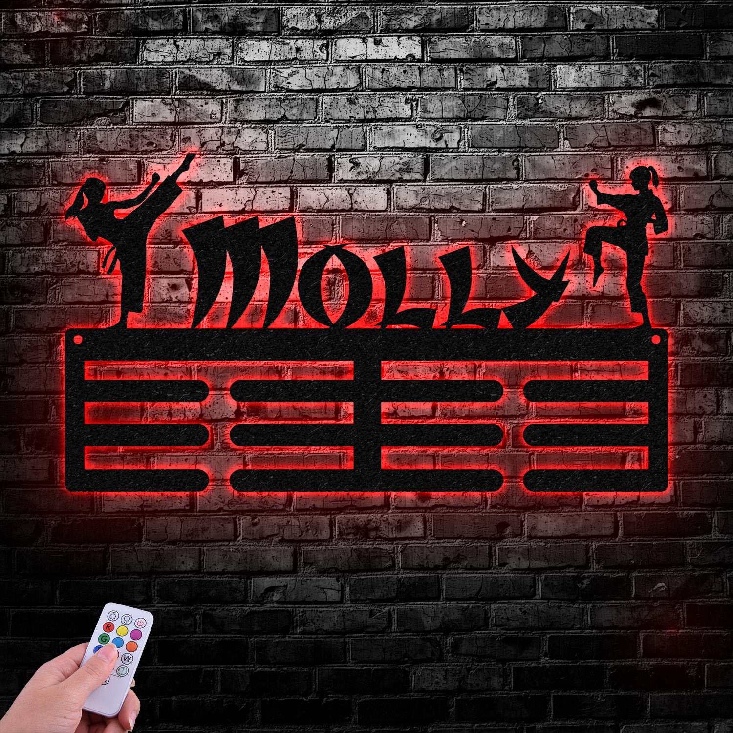 Karate Female Custom Name Medal Hanger Monogram - 12 Rungs for medals & Ribbons, Medal Display, Sports Medals, Sports Decor, Karate
