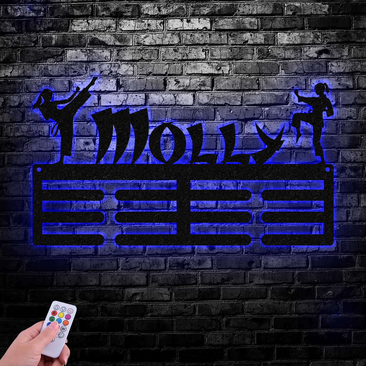 Karate Female Custom Name Medal Hanger Monogram - 12 Rungs for medals & Ribbons, Medal Display, Sports Medals, Sports Decor, Karate