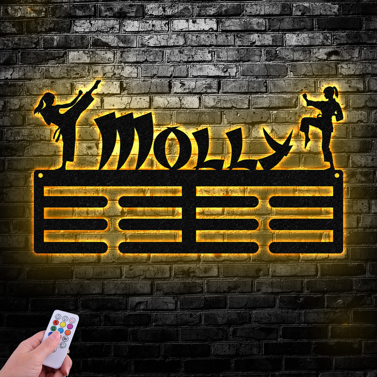 Karate Female Custom Name Medal Hanger Monogram - 12 Rungs for medals & Ribbons, Medal Display, Sports Medals, Sports Decor, Karate