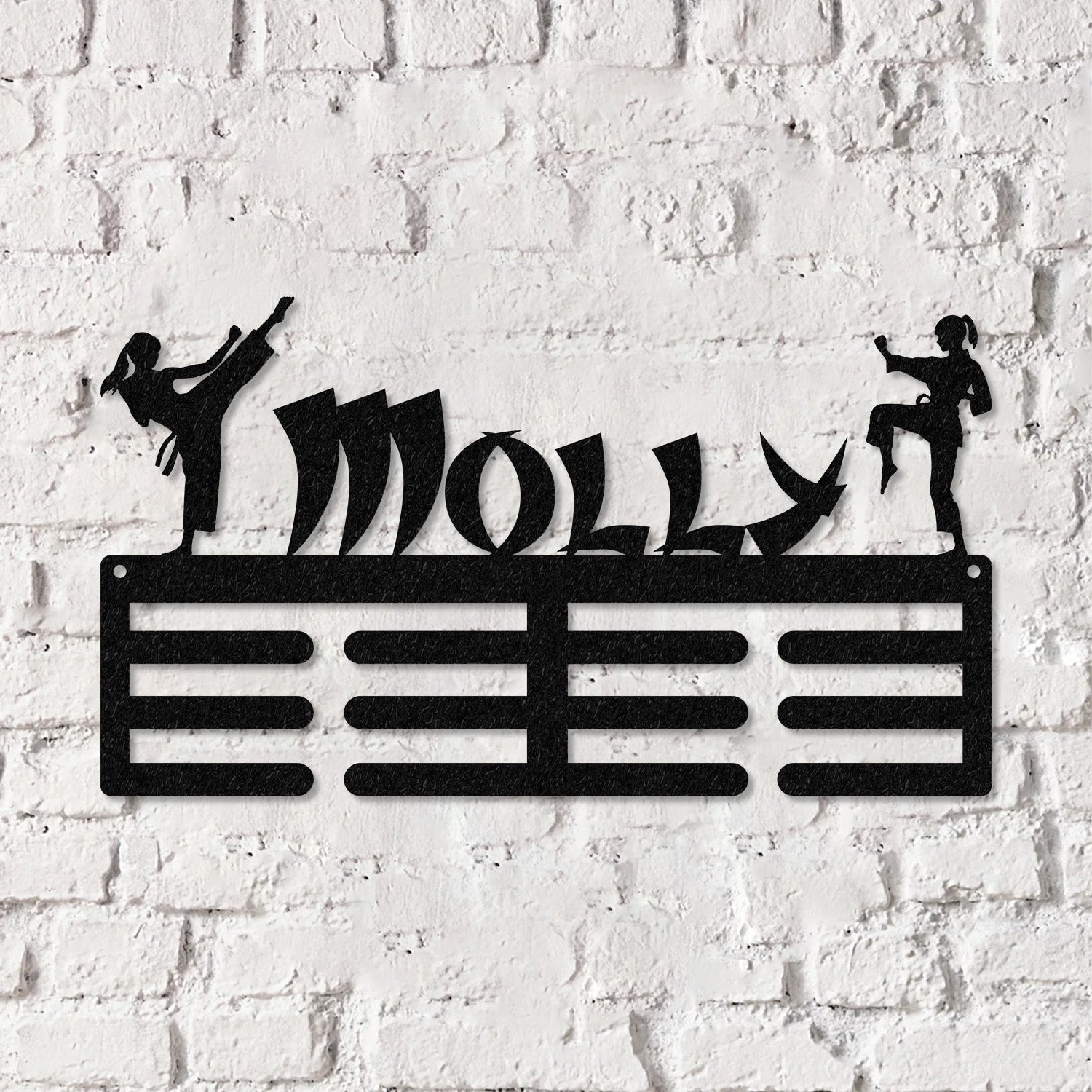 Karate Female Custom Name Medal Hanger Monogram - 12 Rungs for medals & Ribbons, Medal Display, Sports Medals, Sports Decor, Karate