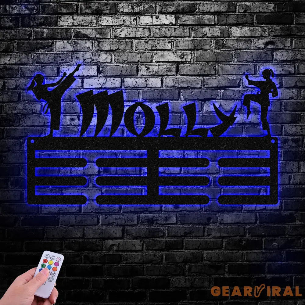 Karate Female Custom Name Medal Hanger Monogram - 12 Rungs for medals & Ribbons Medal Display Sports Medals Sports