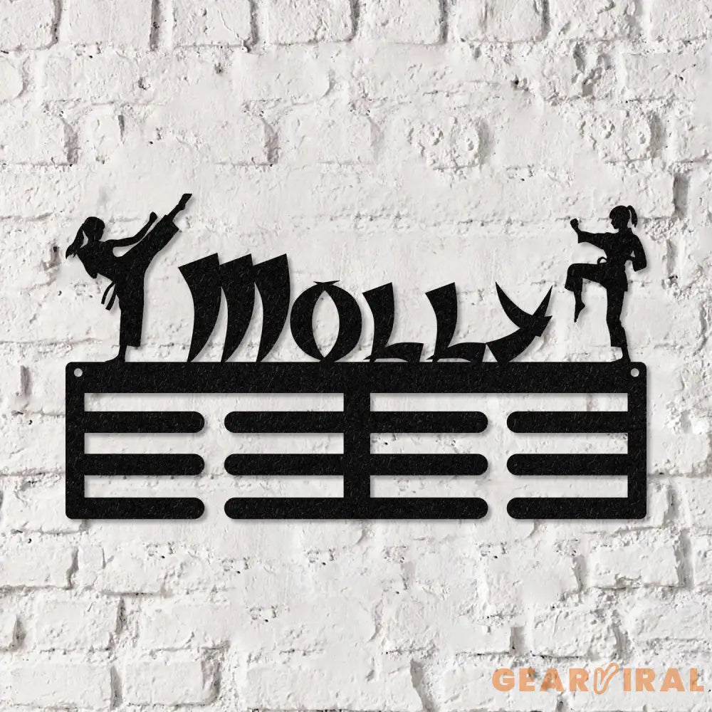 Karate Female Custom Name Medal Hanger Monogram - 12 Rungs for medals & Ribbons Medal Display Sports Medals Sports