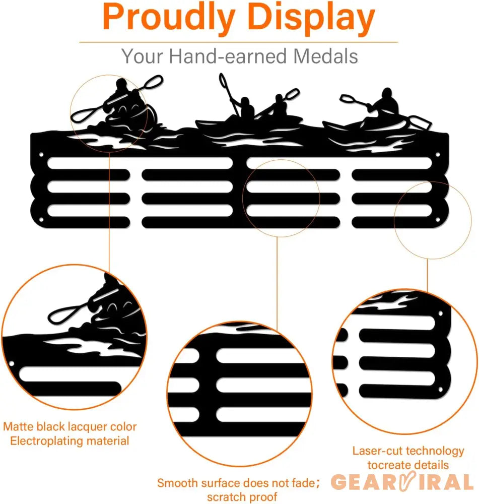 Kayaking Medal Display Rack for Water Sports Medal Display Holder Male Iron Wall Mounted Hooks for 40+ Awards Sports
