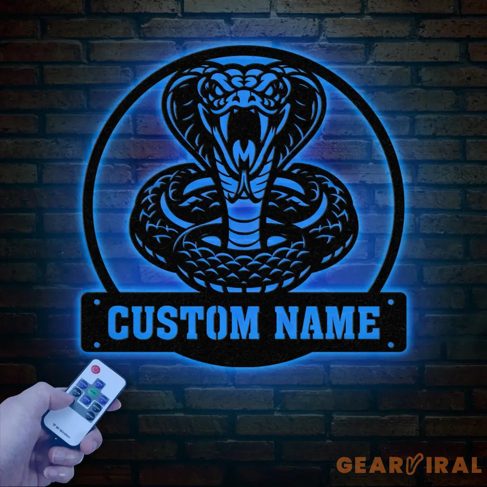 King Cobra Snake Metal Sign with LED Lights Custom Metal Wall Art Personalized Snake Sign for Garage or Man Cave