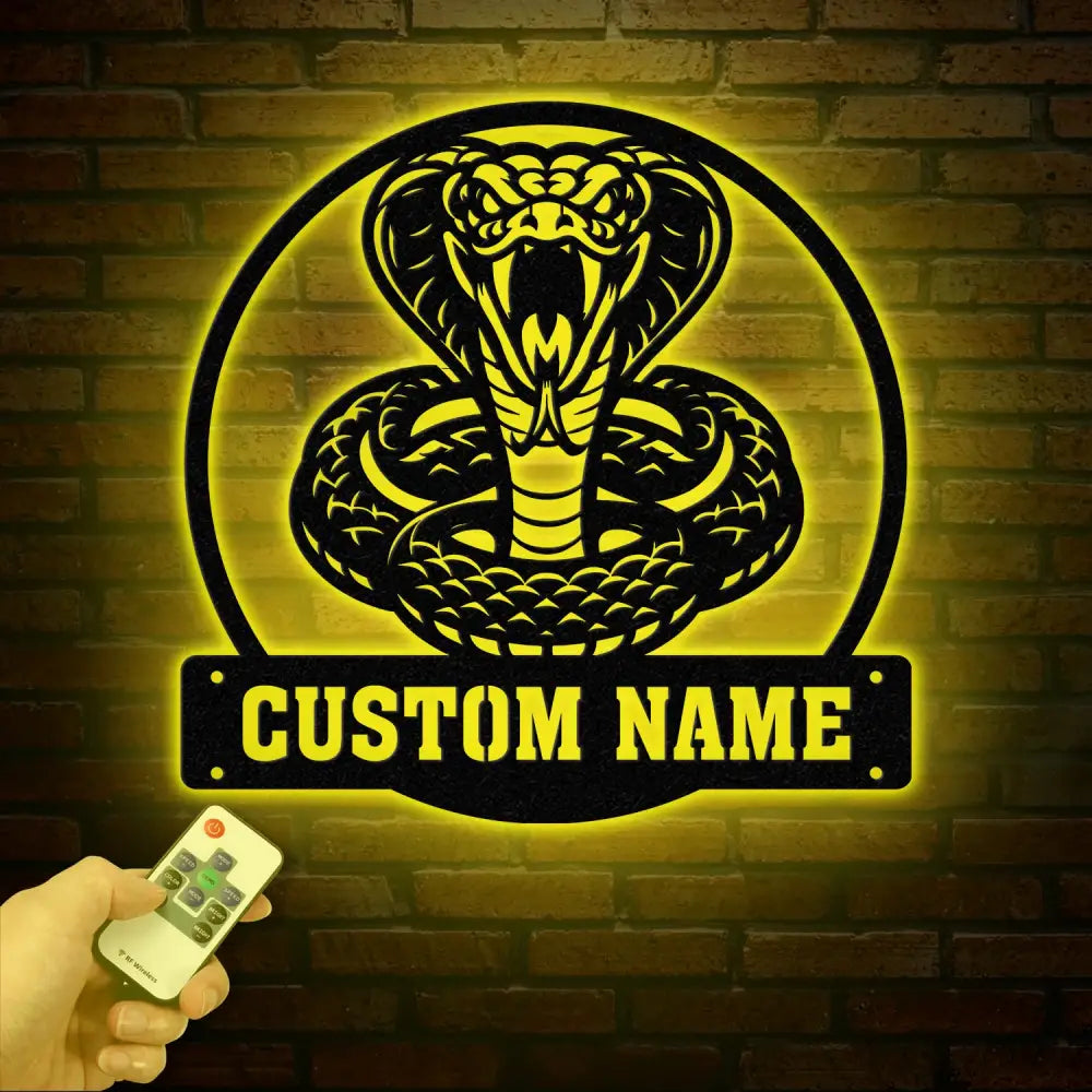 King Cobra Snake Metal Sign with LED Lights Custom Metal Wall Art Personalized Snake Sign for Garage or Man Cave