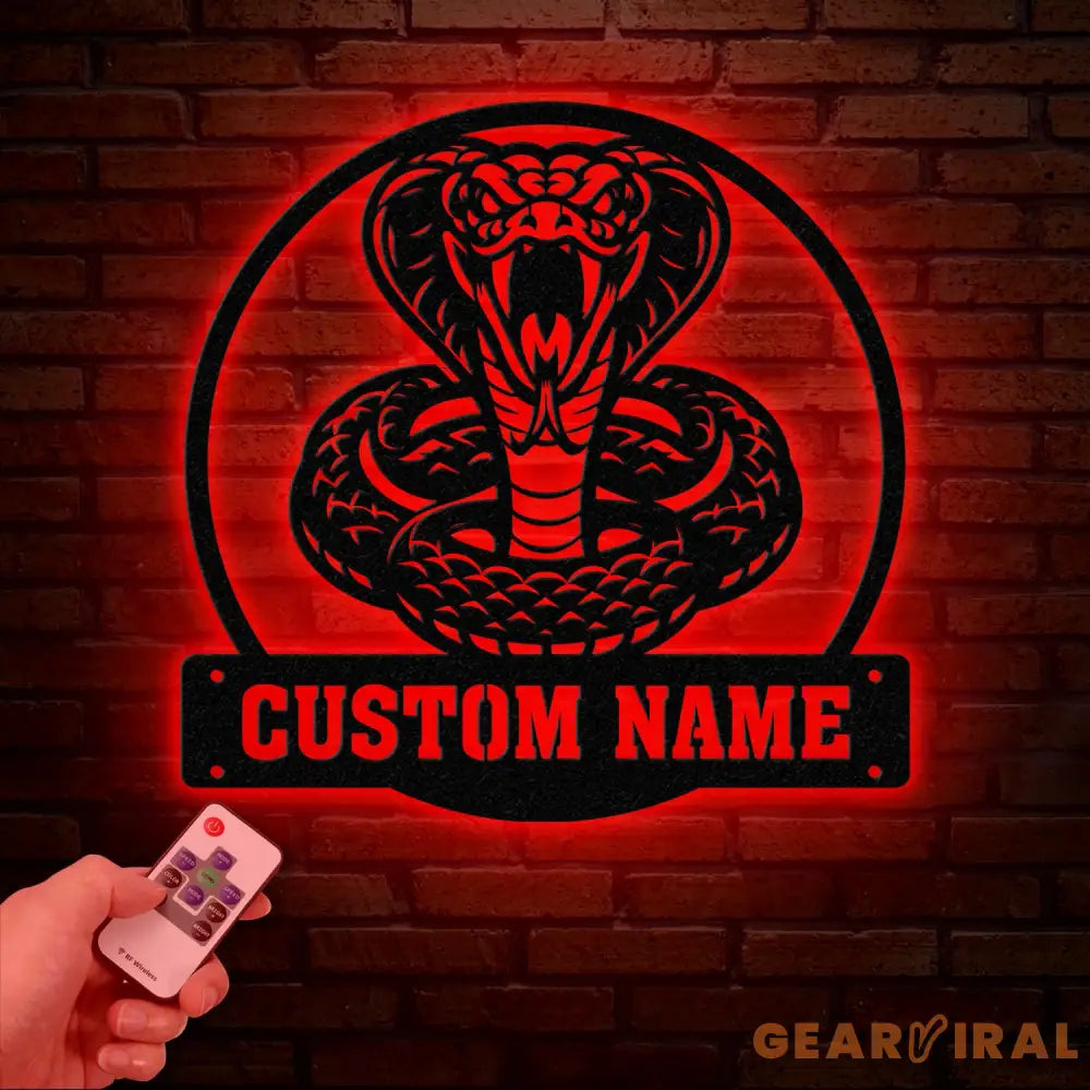 King Cobra Snake Metal Sign with LED Lights Custom Metal Wall Art Personalized Snake Sign for Garage or Man Cave