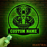 King Cobra Snake Metal Sign with LED Lights Custom Metal Wall Art Personalized Snake Sign for Garage or Man Cave