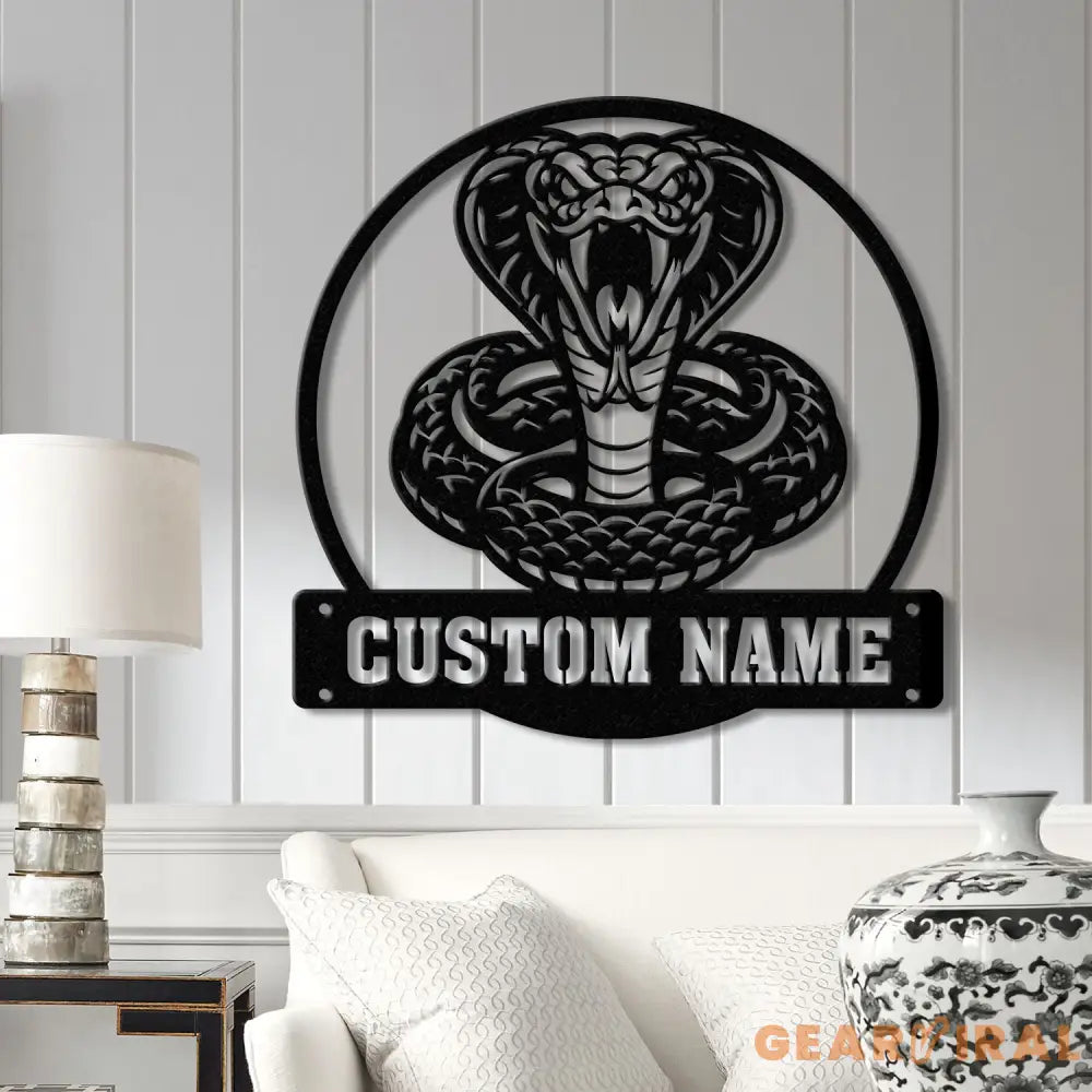 King Cobra Snake Metal Sign with LED Lights Custom Metal Wall Art Personalized Snake Sign for Garage or Man Cave