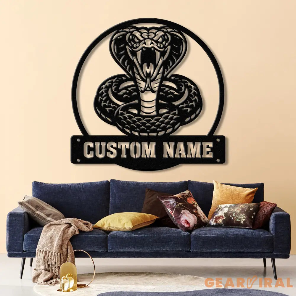 King Cobra Snake Metal Sign with LED Lights Custom Metal Wall Art Personalized Snake Sign for Garage or Man Cave