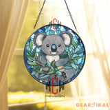 Koala Stained Glass Suncatcher Cute Australian Animal Window Hanging Round Wildlife Panel Decor Gift for Nature Lovers