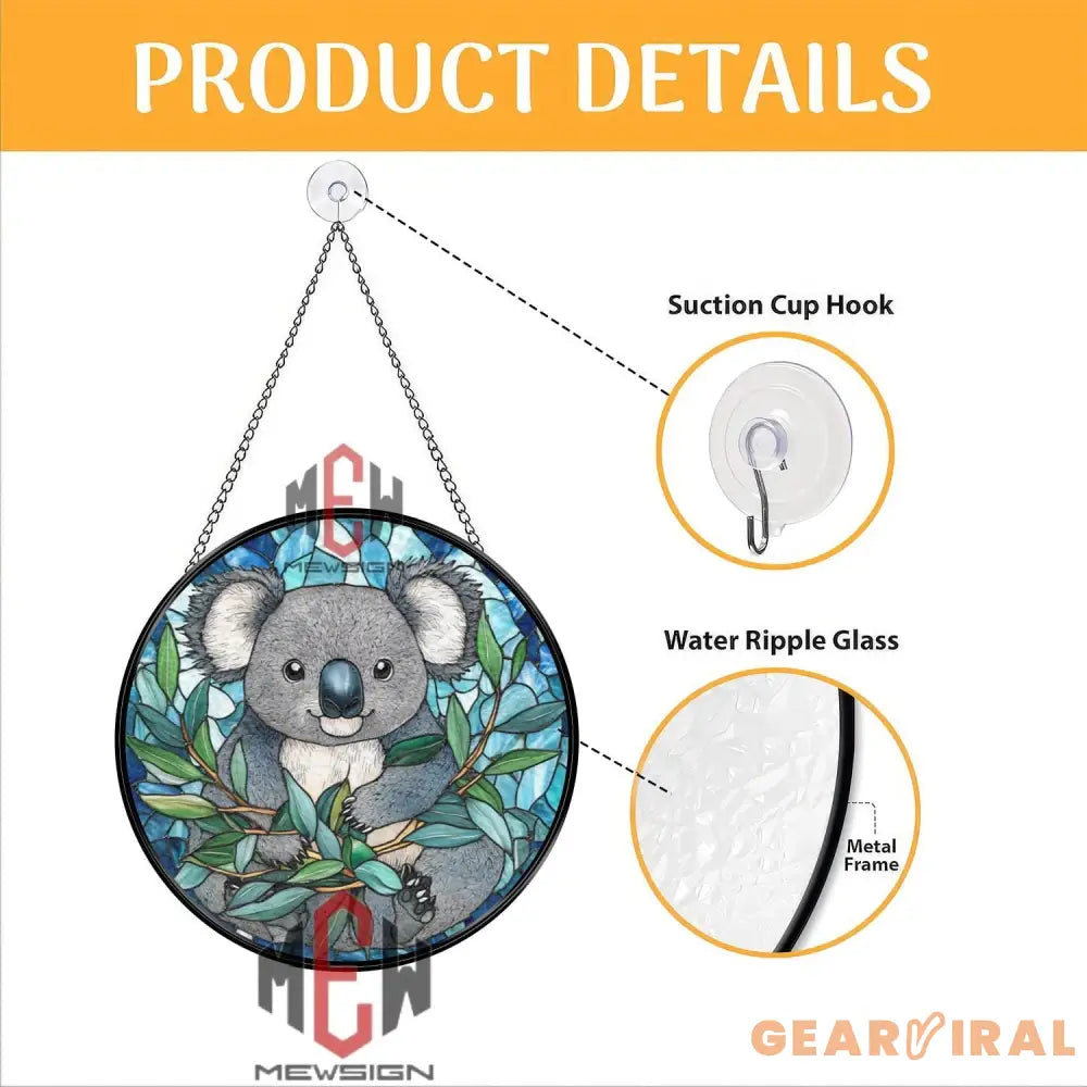 Koala Stained Glass Suncatcher Cute Australian Animal Window Hanging Round Wildlife Panel Decor Gift for Nature Lovers