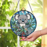 Koala Stained Glass Suncatcher Cute Australian Animal Window Hanging Round Wildlife Panel Decor Gift for Nature Lovers