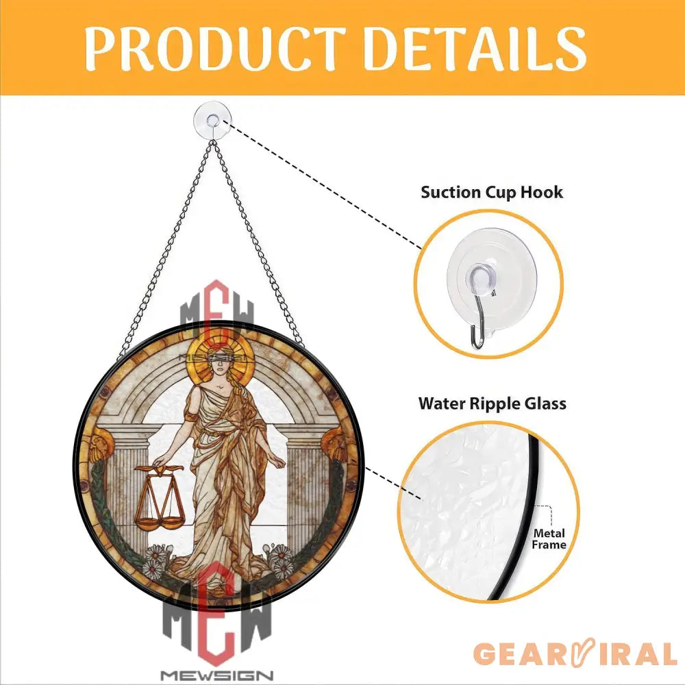 Lady Justice Stained Glass Suncatcher Law Office Window Panel Legal Decor Gift Scales of Justice Art for Lawyers and