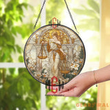 Lady Justice Stained Glass Suncatcher Law Office Window Panel Legal Decor Gift Scales of Justice Art for Lawyers and