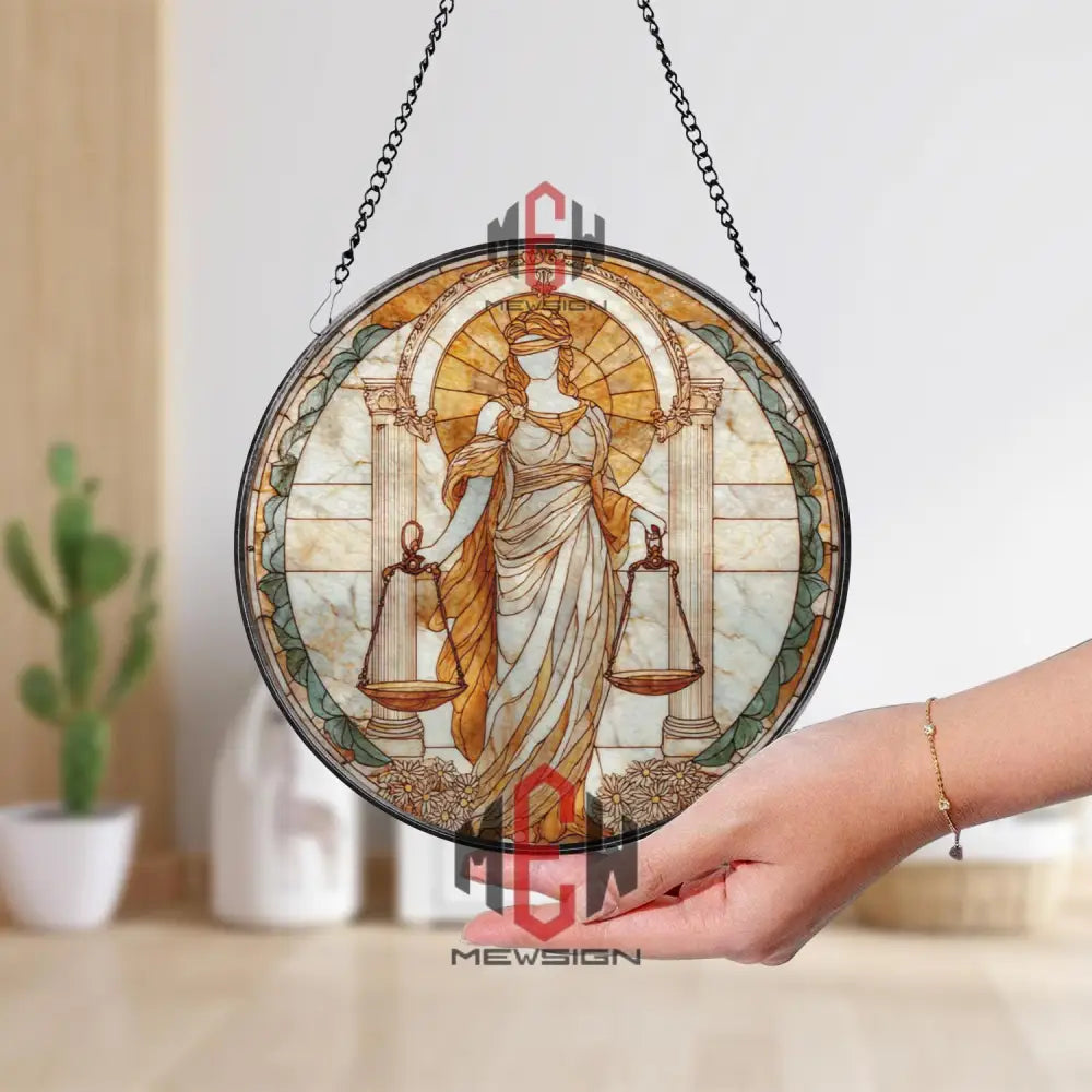 Lady Justice Stained Glass Suncatcher Law Office Window Panel Legal Decor Gift Scales of Justice Art for Lawyers and