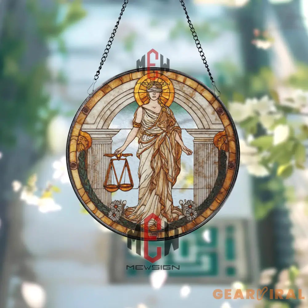 Lady Justice Stained Glass Suncatcher Law Office Window Panel Legal Decor Gift Scales of Justice Art for Lawyers and