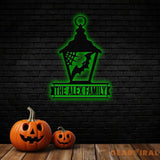 Lantern Bat Halloween Name LED Sign Personalized Name LED Lights Halloween Sign Outdoor Door Monogram Halloween Metal