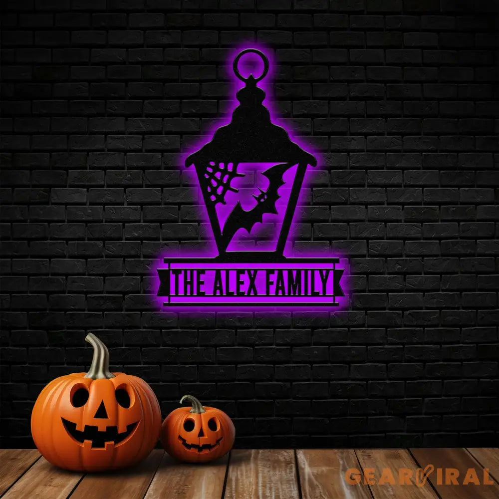 Lantern Bat Halloween Name LED Sign Personalized Name LED Lights Halloween Sign Outdoor Door Monogram Halloween Metal