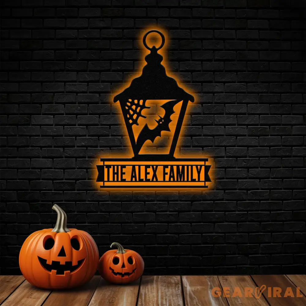 Lantern Bat Halloween Name LED Sign Personalized Name LED Lights Halloween Sign Outdoor Door Monogram Halloween Metal