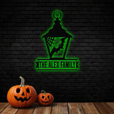 Lantern Bat Halloween Name LED Sign, Personalized Name LED Lights, Halloween Sign, Outdoor Door Monogram, Halloween Metal sign