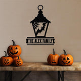 Lantern Bat Halloween Name LED Sign, Personalized Name LED Lights, Halloween Sign, Outdoor Door Monogram, Halloween Metal sign