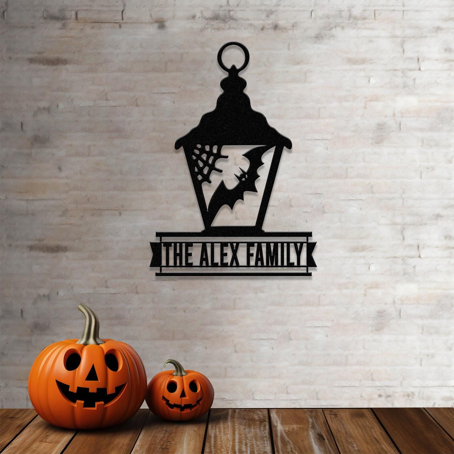 Lantern Bat Halloween Name LED Sign, Personalized Name LED Lights, Halloween Sign, Outdoor Door Monogram, Halloween Metal sign