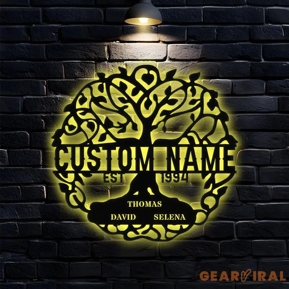 Life Tree Name Metal Sign with LED Lights Personalized Family Name Metal Sign Family Wall Decor Personalized Wall Art