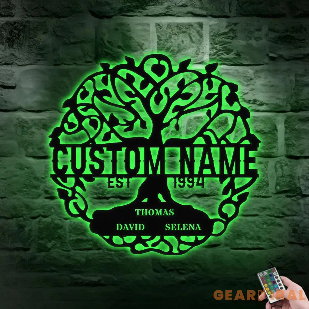 Life Tree Name Metal Sign with LED Lights Personalized Family Name Metal Sign Family Wall Decor Personalized Wall Art
