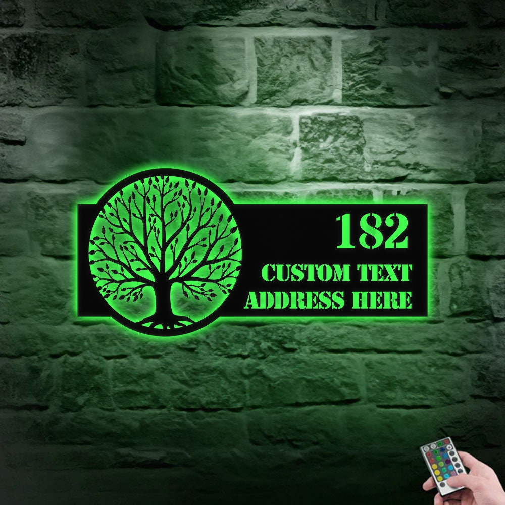Life Tree Personalized Metal Address Led Sign - Last Name Initial Hanging -  Personalize Metal Sign - Number Address Sign - Housewarming