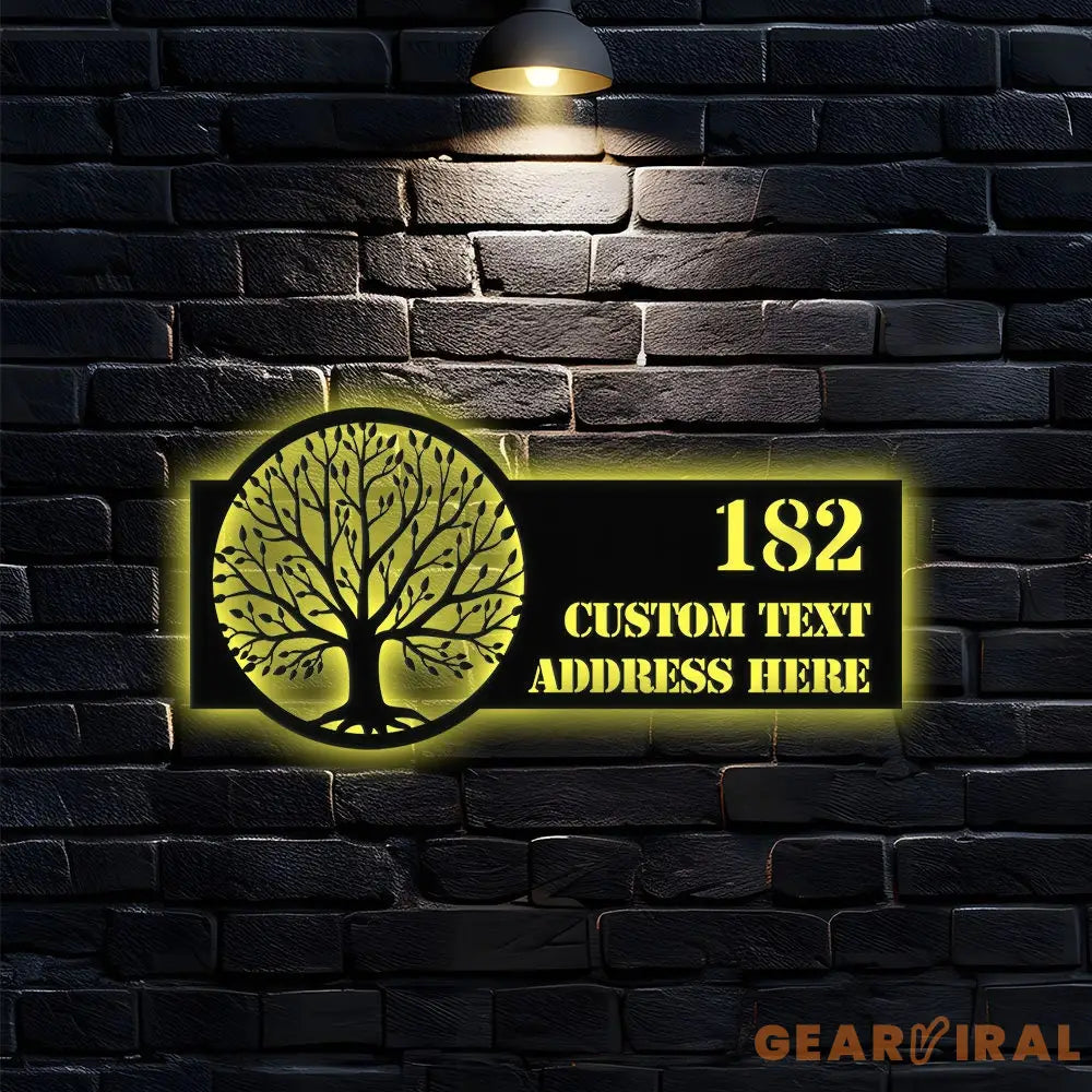 Life Tree Personalized Metal Address Led Sign - Last Name Initial Hanging - Personalize Metal Sign - Number Address