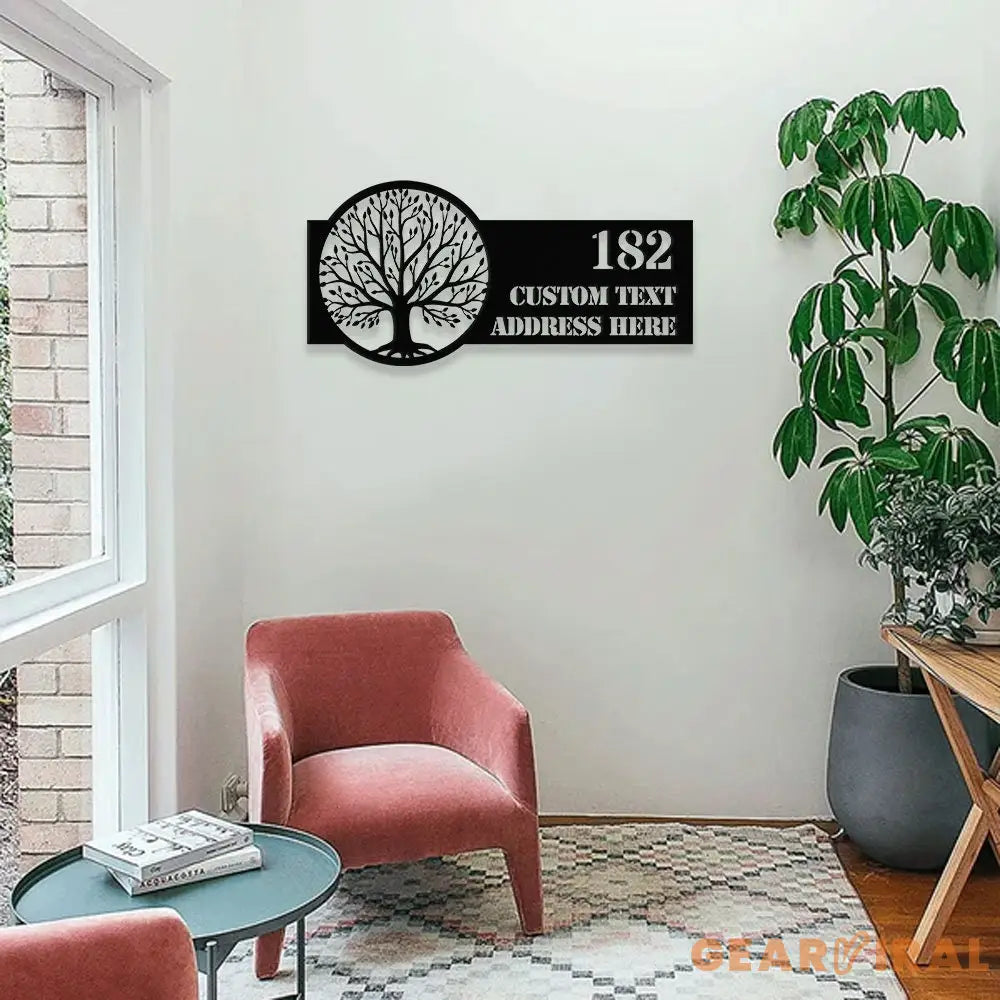 Life Tree Personalized Metal Address Led Sign - Last Name Initial Hanging - Personalize Metal Sign - Number Address