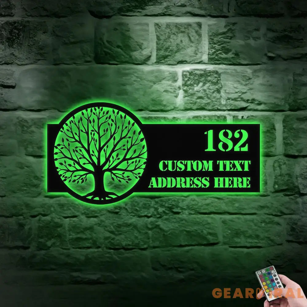 Life Tree Personalized Metal Address Led Sign - Last Name Initial Hanging - Personalize Metal Sign - Number Address