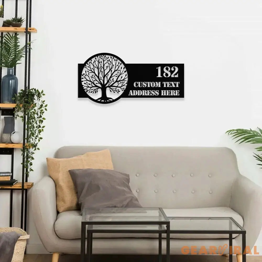 Life Tree Personalized Metal Address Led Sign - Last Name Initial Hanging - Personalize Metal Sign - Number Address